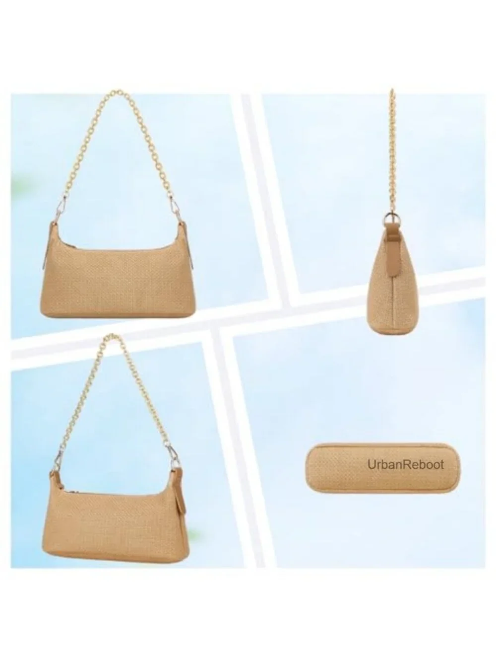 Woven Straw Hobo Shoulder Bag with Charm Chain